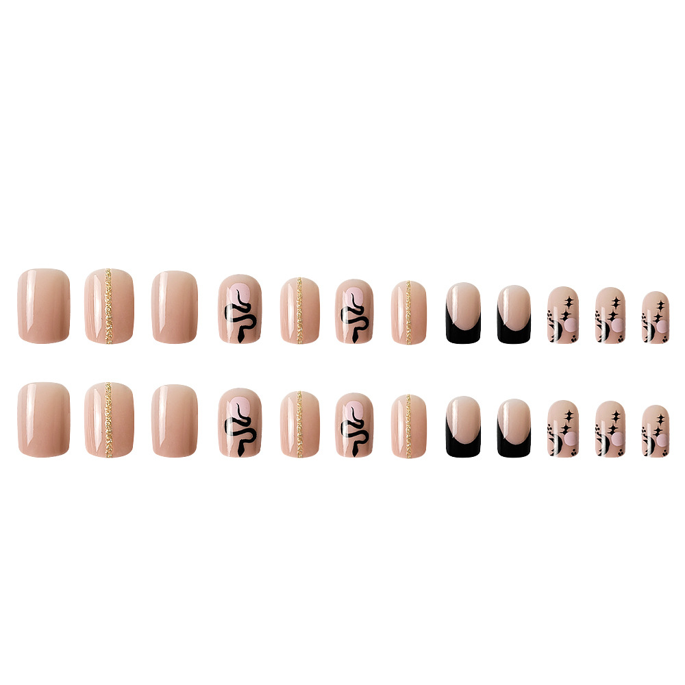 Transfronterizo universal negro serpiente simple usar uñas polvo de oro francés brillante color desnudo 24 piezas de uñas directamente image 6