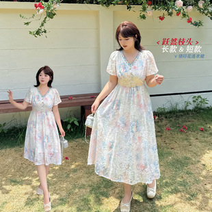 K3053 plus size Women's dress 2025 Summer Lace Ribbon Romantic Oil Painting Jacquard Skirt