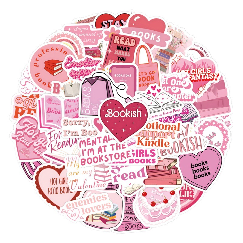 60 New Pink Bookish Graffiti Stickers to Decorate Notebook Luggage Cross-Border Stickers Manufacturer Wholesale
