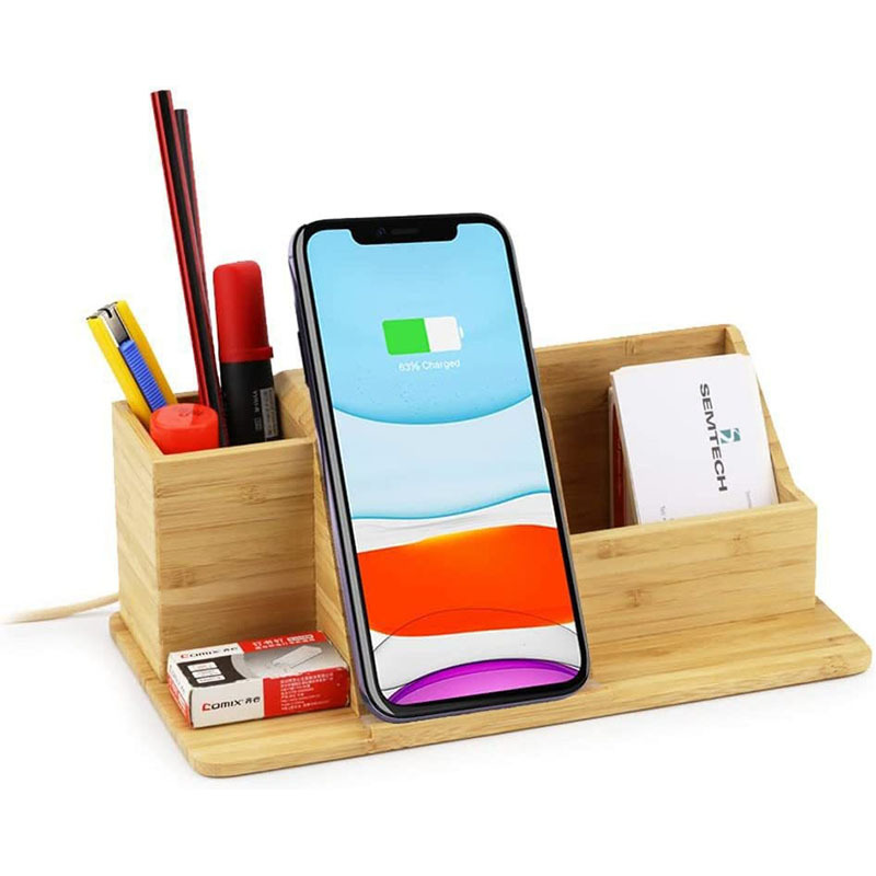 办公桌木质收纳盒家庭手机充电收纳盒无线充电器桌面实木整理盒