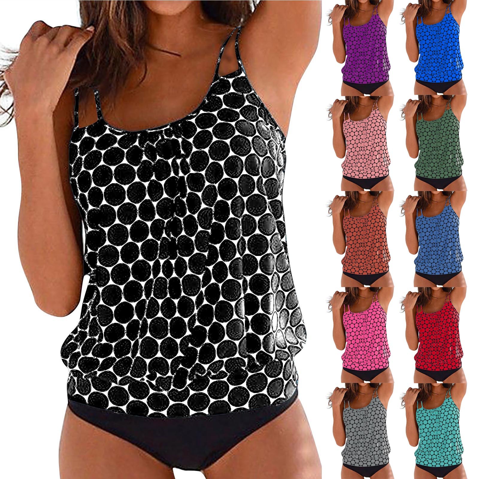 2025 New Foreign Trade Cross-Border European and American Style Split Solid Color Tummy-Concealing Slimming Swimsuit Tank Top Swimwear Set