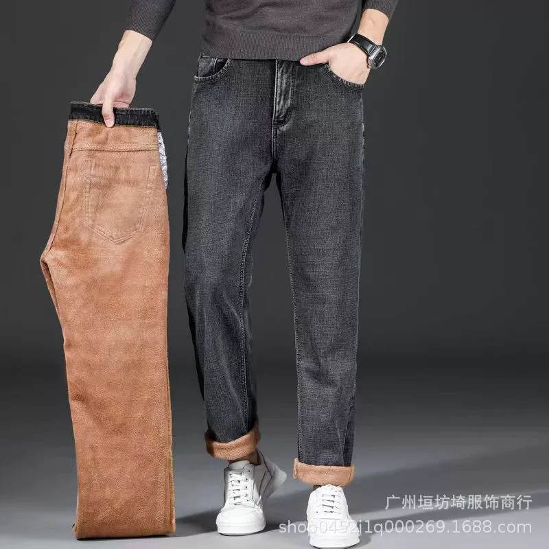 Мужские джинсы 2025 года, новые, стрейч, вельветовые, утолщенные, прямые, больших размеров, теплые, оптом