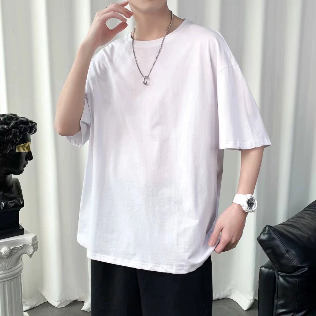 Повседневный пятитентный рукав мужской 2024 летний новый свободный полурукав сплошной цвет с короткими рукавами завод прямых продаж оптовая оптическая футболка