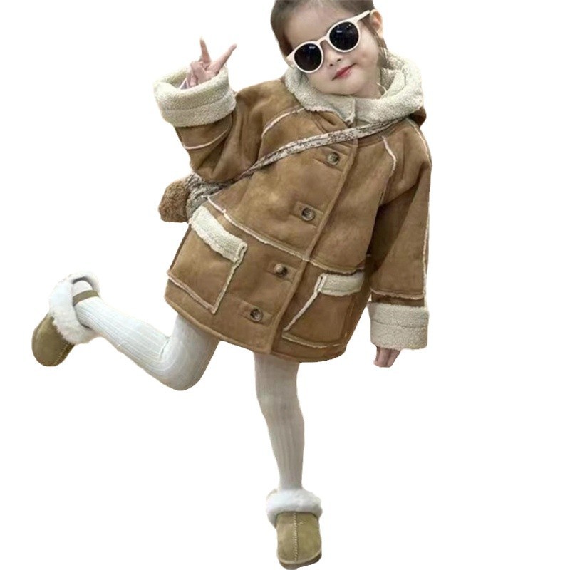 Ropa para niños coreanos invierno nuevo estilo Maillard cordero terciopelo piel de doble cara una pieza abrigo grueso para niños y niñas