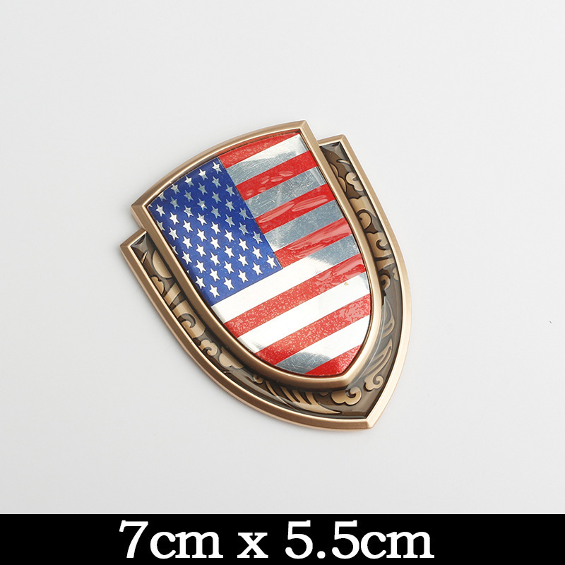 German, British, Italian, American and French Flag Metal Stickers, Patriotic Modified Car Logo Shield Side Logo Body Stickers