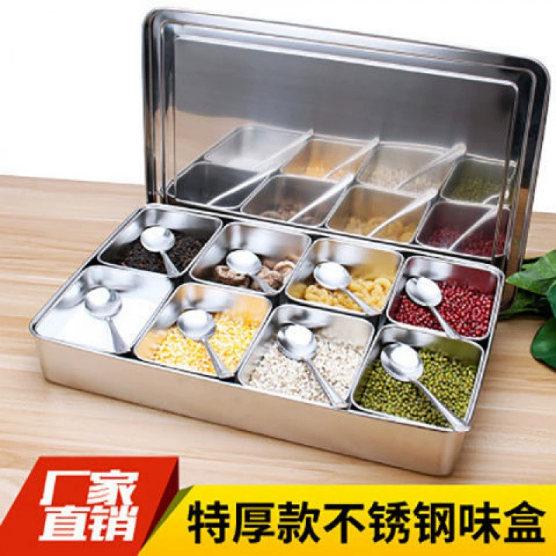 Коробка для приправ с крышкой из нержавеющей стали, восьмиячеистая кухонная бытовая коммерческая коробка для хранения порошка льда, коробка для хранения ингредиентов, комбинированный набор приправ