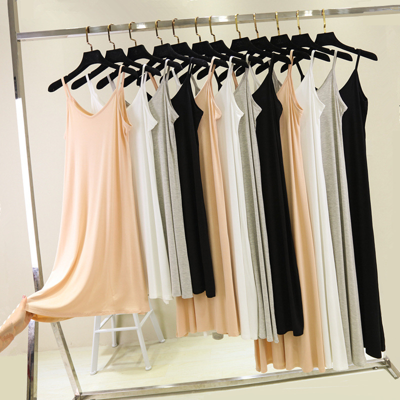 Suspender skirt slimming bottoming skirt women's V-neck modal dress sleeveless dress size mid-length underskirt