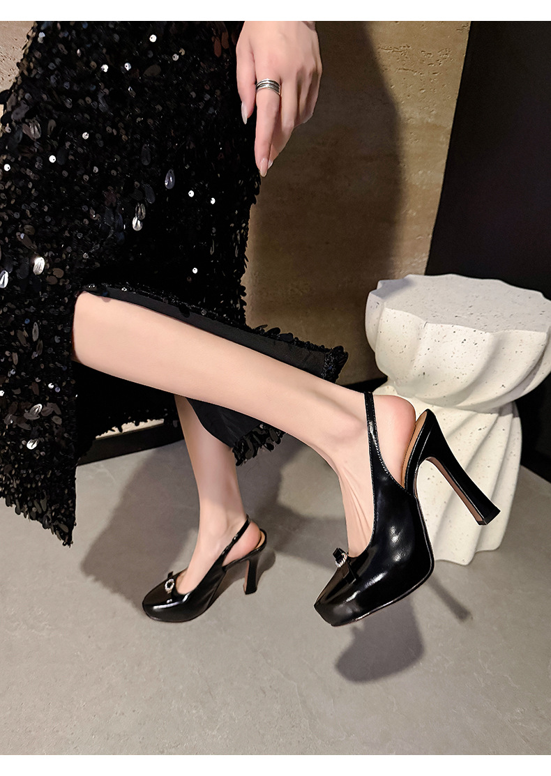 Sandal cao gót nữ mũi nhọn quai ngang gót nhọn 9 cm — màu đen, màu trắng ngà chi tiết 16