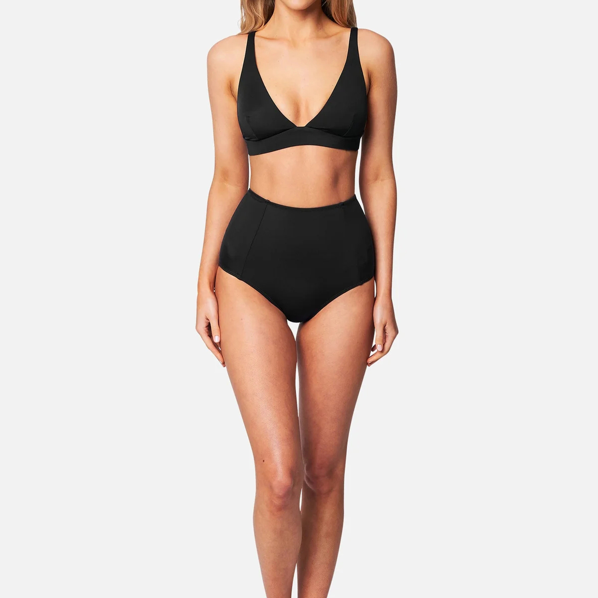 High-waisted Two Piece Bikini Solid Colour Swimsuit For Women_voghion.com