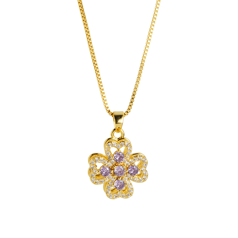 Vietnam oro de arena ligero de lujo hueco collar de pétalos de aleación de cobre amatista joyas de nicho de diseño al por mayor