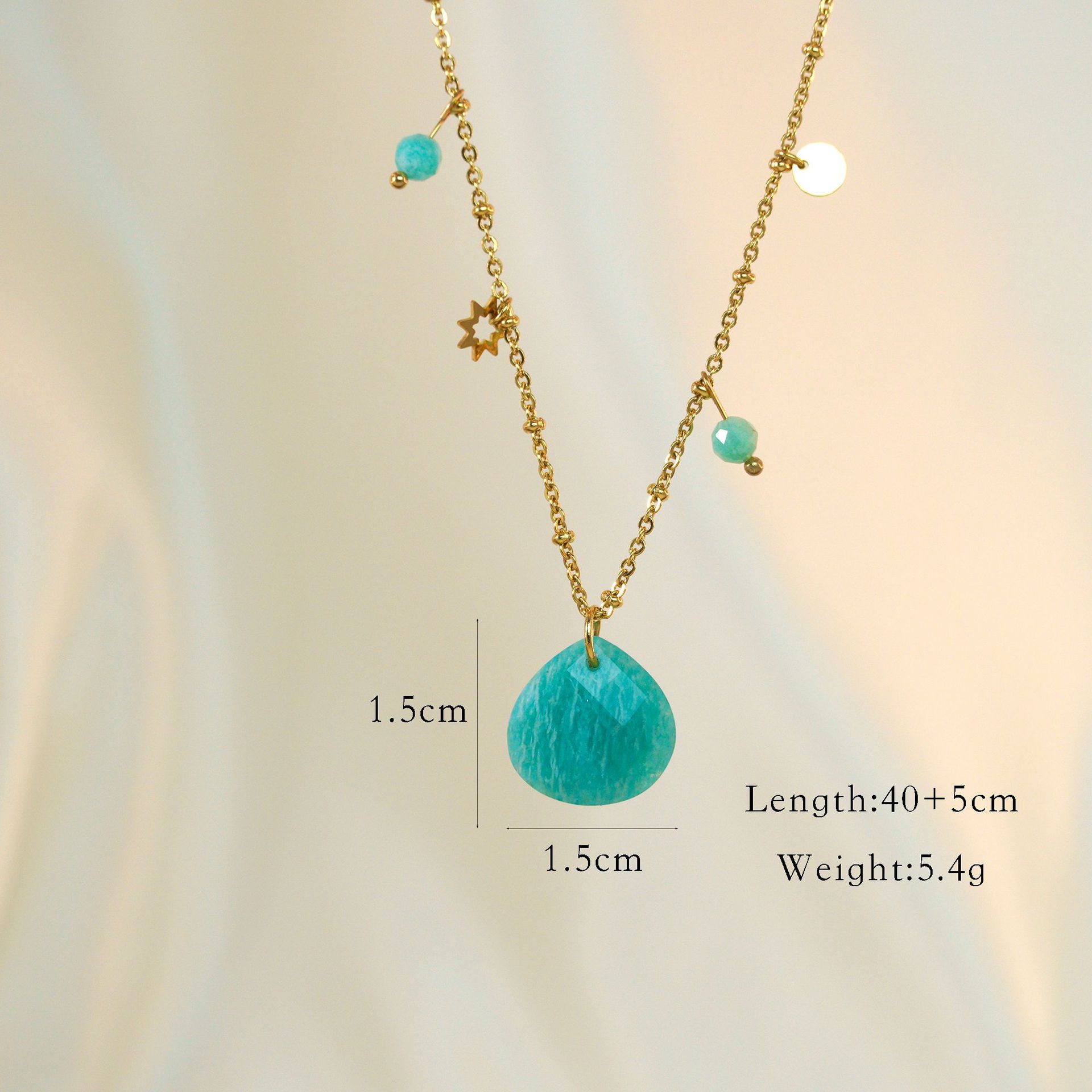 Plating Design Modern Style Sweet Water Droplets Natural Stone Titanium Steel Pendant Necklace In Bulk