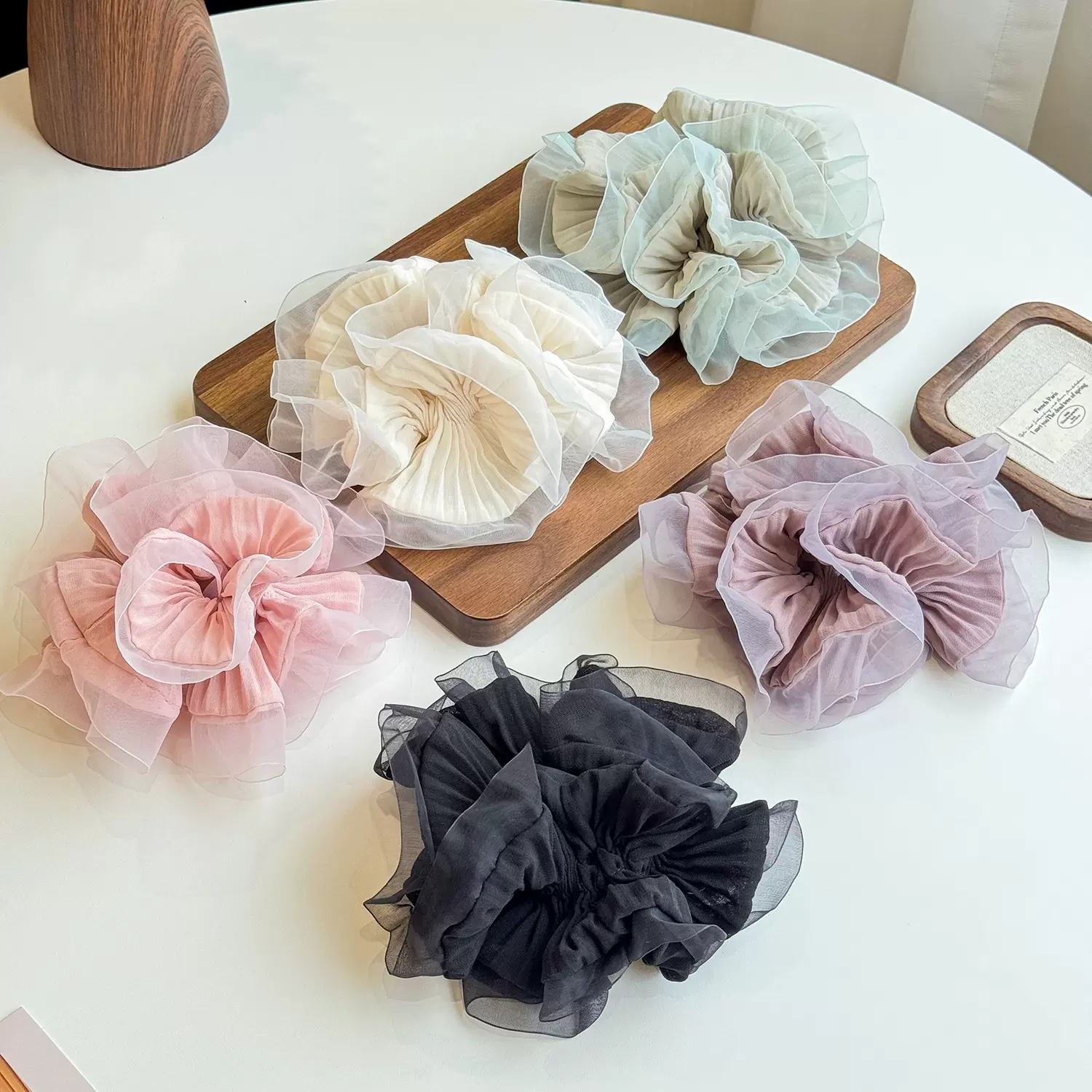 超仙网纱大肠圈甜美荷叶边高级感皮筋高马尾丸子头发绳百搭发饰