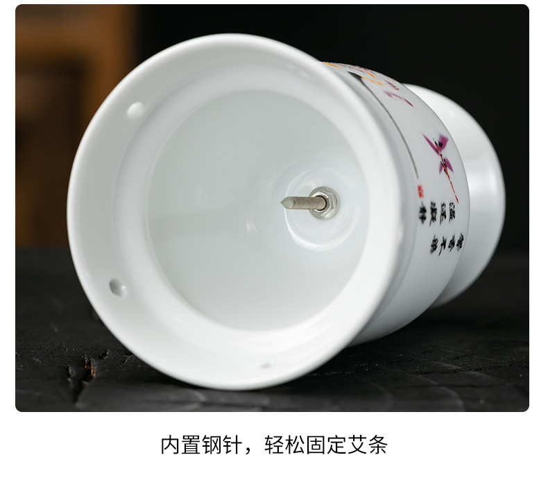 Ceramic Moxibustion Cup Gua Sha Jar Double Layer Heat Insulated Ash Grid Design for Home Meridian Care specifications