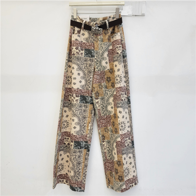 Pantalones informáticos de impresión digital retro europea y americana, mujeres sueltas, calles delgadas, pantalones largos de piernas anchas americanos image 1