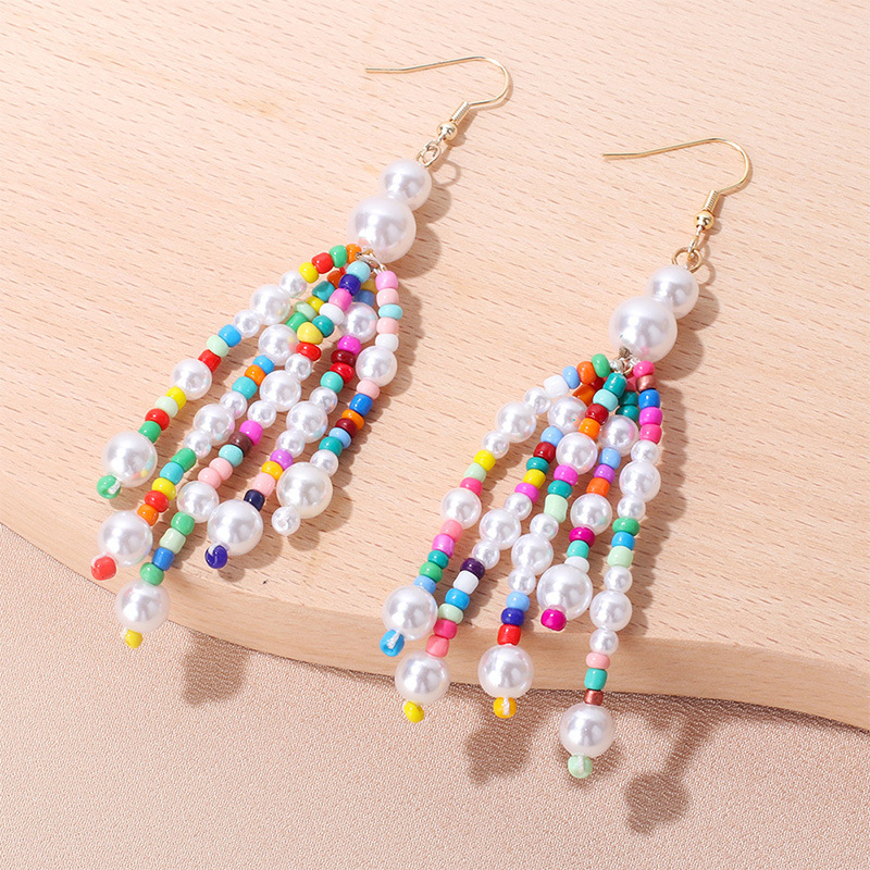 Water Droplets Pattern Cute Water Droplets Imitation Pearl Bead Metal Beaded Drop Earrings