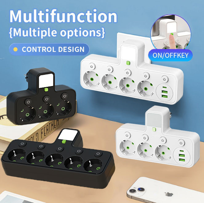 跨境欧规一转多款式开关USB-C插座带usb智能插座排插拖线板TypeC