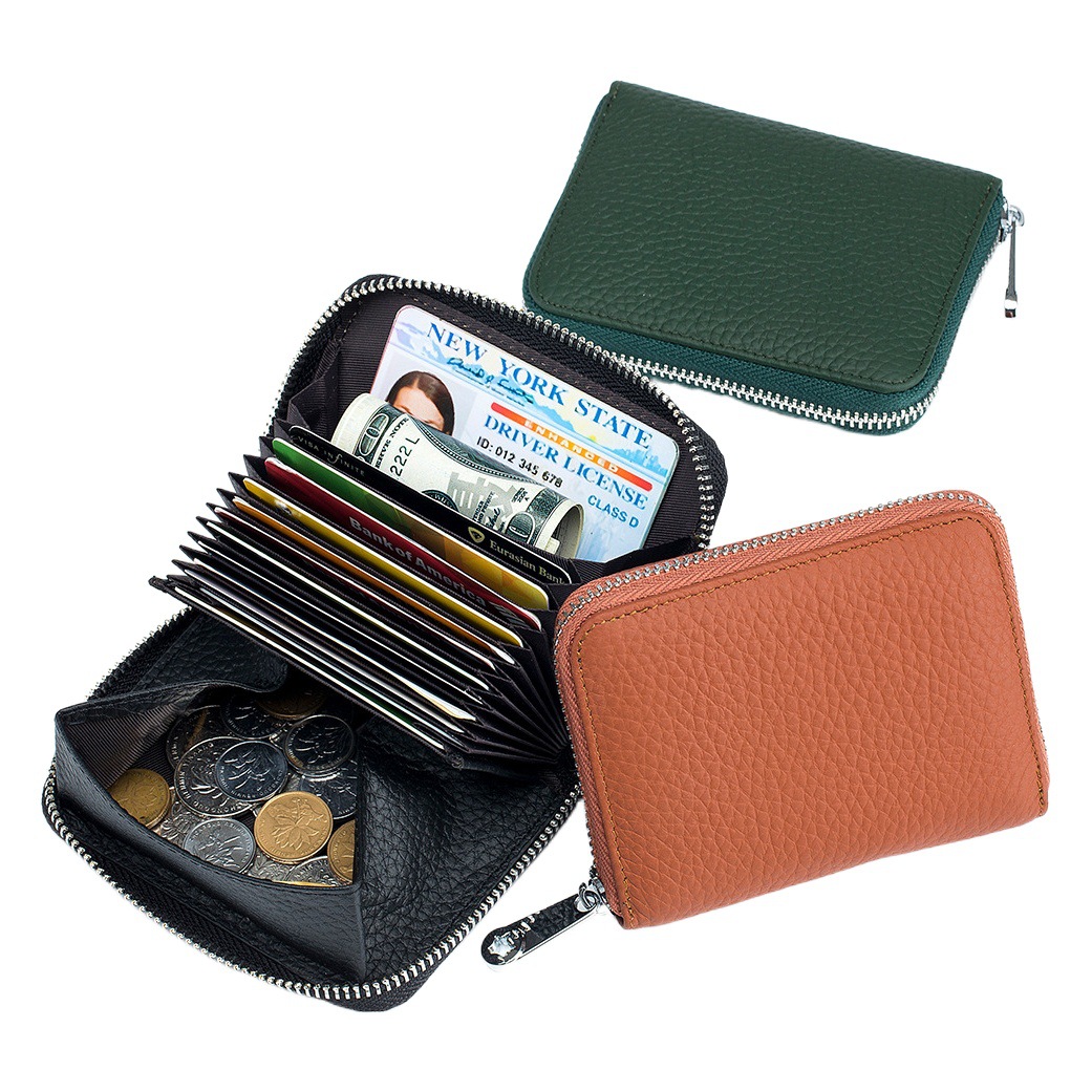 Amazon Card Holder Wholesale Genuine Leather Rfid Japanese Coin Purse Zipper Card Holder Women's Accordion Card Holder Large Capacity