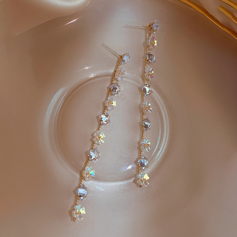 Fashion Flower Arylic Copper Earrings Tassel Zircon Copper Earrings