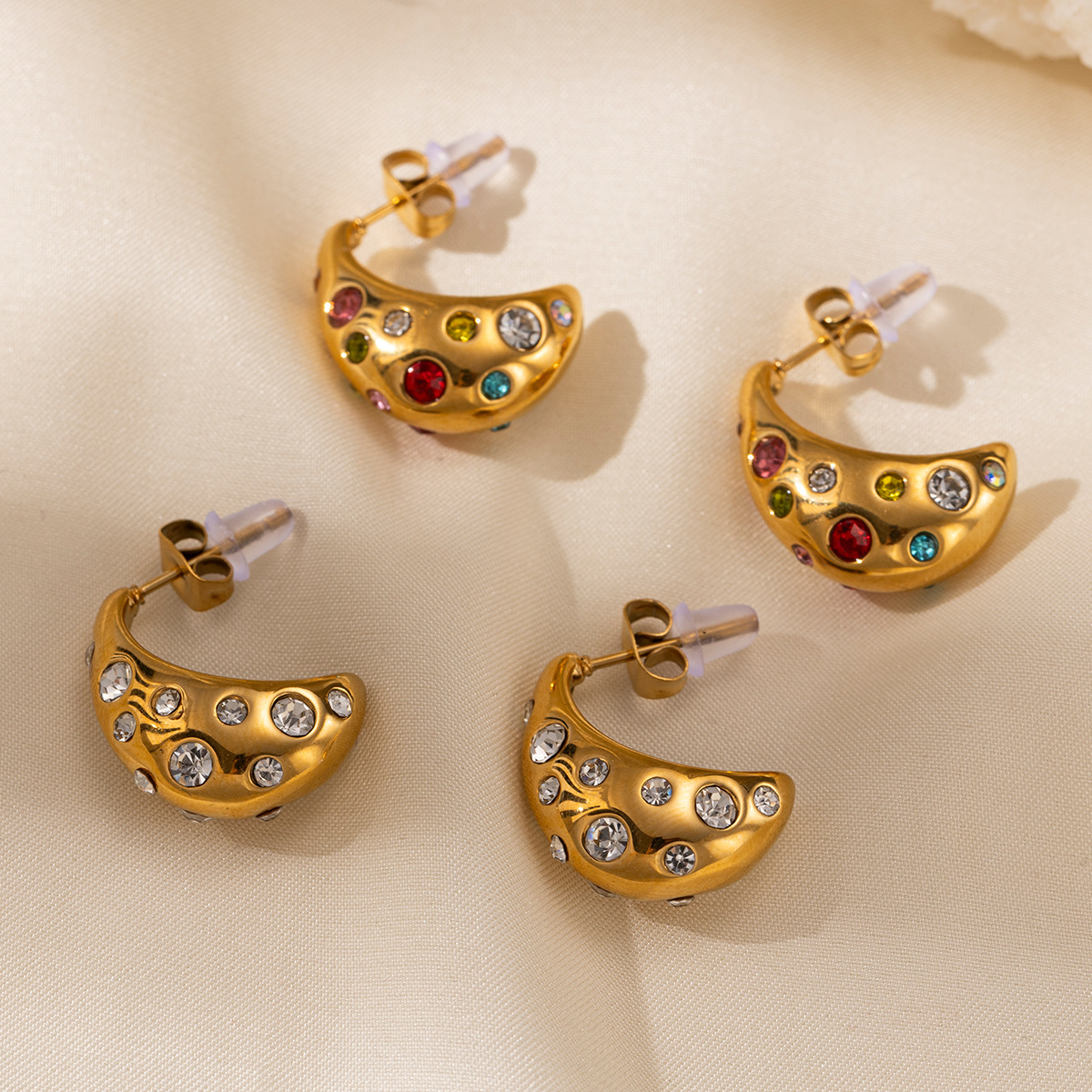 Taina europa y americana pendientes de acero inoxidable lujoso ligero de alta calidad personalidad moda color zircon pendientes de acero titanio no se desvanecen mujeres