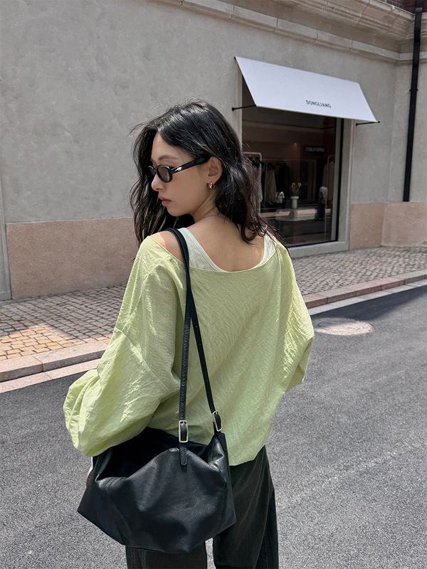 广州黄峥韩系V领设计感两件套衬衫女百搭宽松显瘦长袖上衣530805|undefined