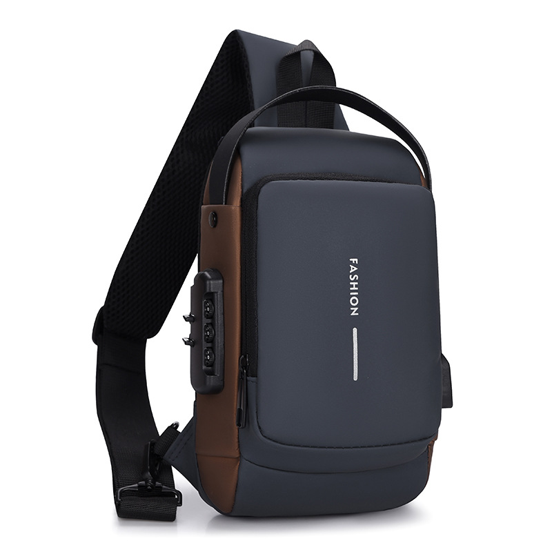 Bolso de pecho para hombre multifuncional con contraseña, espalda antirrobo, deporte de un solo hombro, mensajero impermeable, bolsa de locomotora de gran capacidad para automóvil deportivo genial