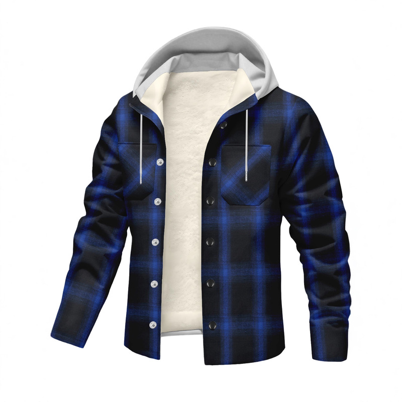Ins2025 Autumn and Winter European and American Cross-Border New Plaid Fleece-Lined Hooded Sweatshirt Buttoned Casual Jacket