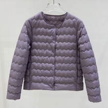 轻薄款90绒波浪纹女羽绒服叠穿内搭打底内胆V领无领短款保暖外套