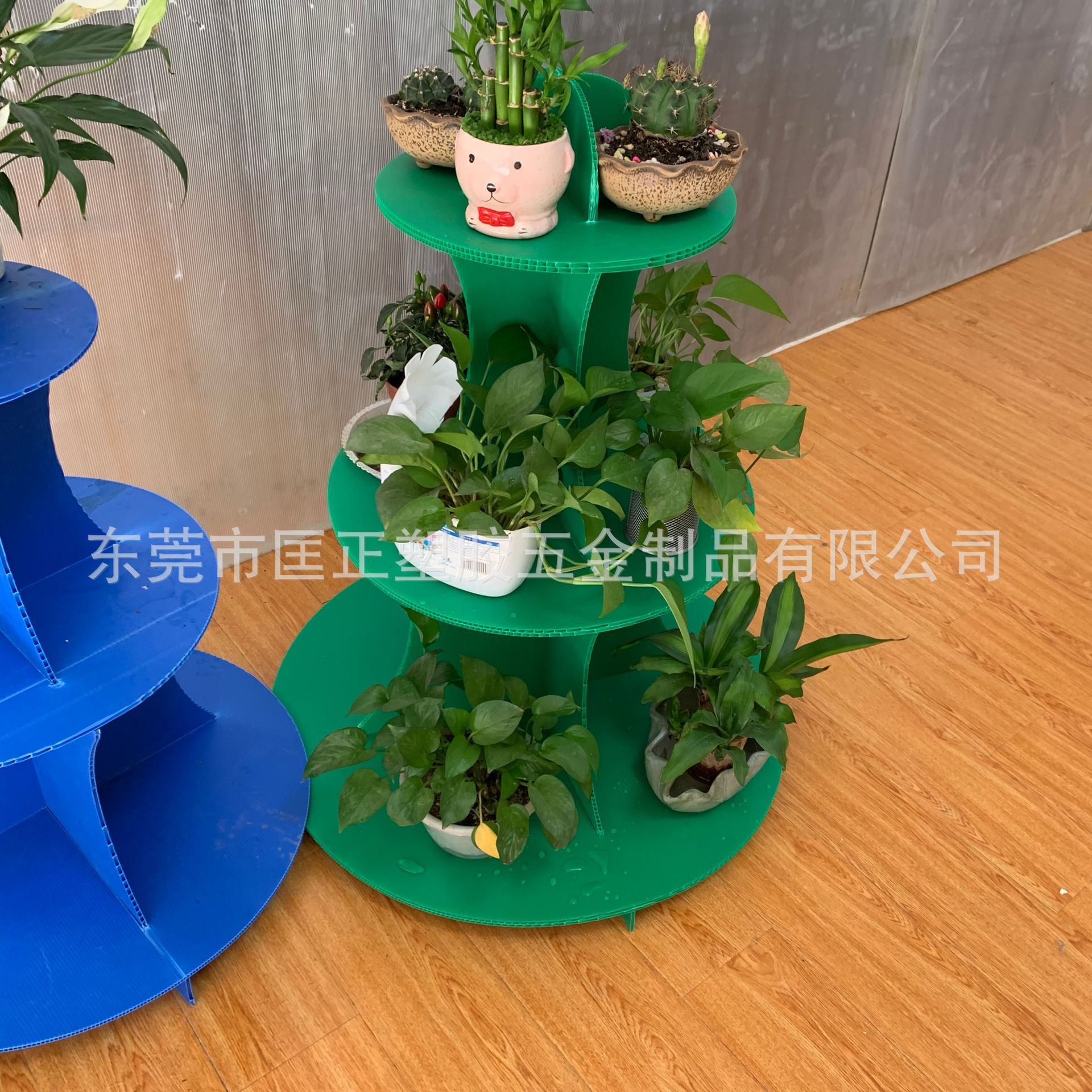 PP绿色中空板制作室内盆裁架子 塑料板花架 组装方便