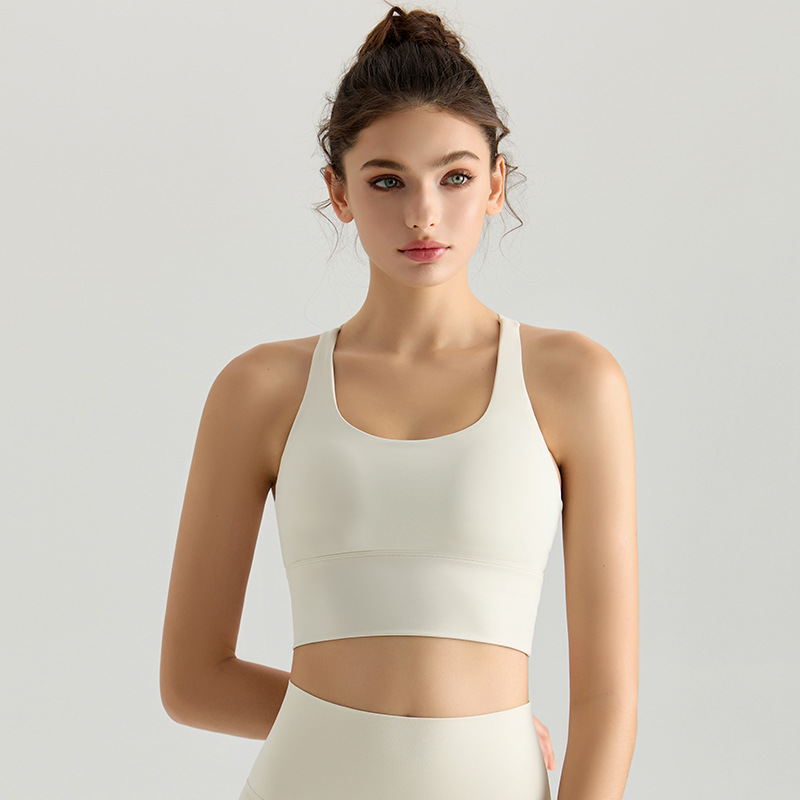 [personalizada] ropa interior deportiva de mujer chaleco de espalda larga cruzada hermosa espalda taza sólida vestimenta exterior antichoque