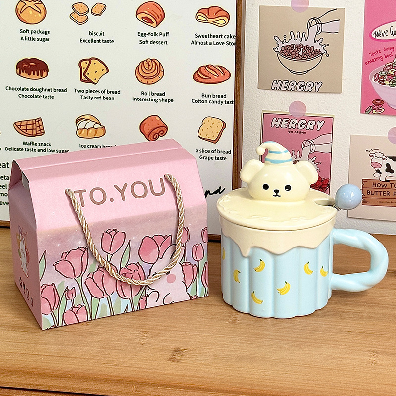 Taza de cerámica para perros divertida, taza de regalo a mano, taza de agua para el hogar, taza con tapa, regalo de cumpleaños, taza de café para niñas