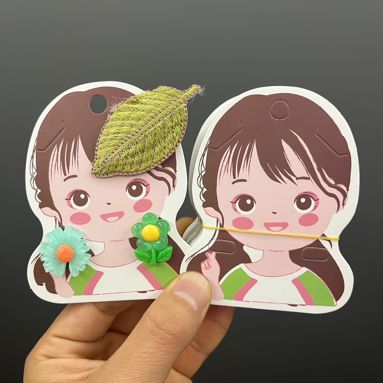 Kp869国潮小女孩发夹皮筋可爱套装包装卡片发圈发卡子吊牌卡纸