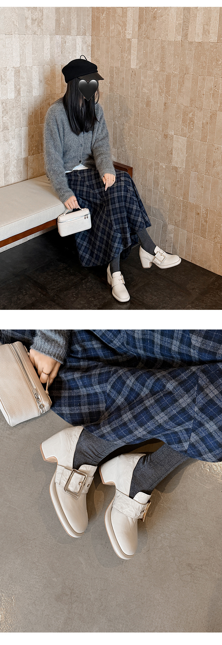 Giày cao gót nữ loafer da cừu gót vuông 7 cm — màu nâu chi tiết 17