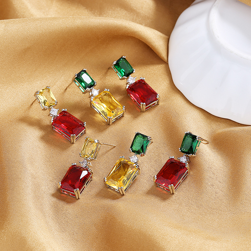 Drop Earrings Classification 1 Pair Quantity 1 Pair Fashion Rectangle Copper Inlay Zircon Drop Earrings