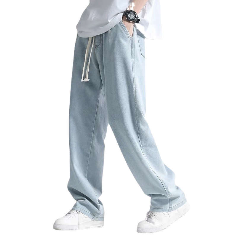 Jeans rectos para hombres 2022 verano marca de moda delgada suelta desplegable de pierna ancha drapeado pantalones de fregona pantalones Casuales