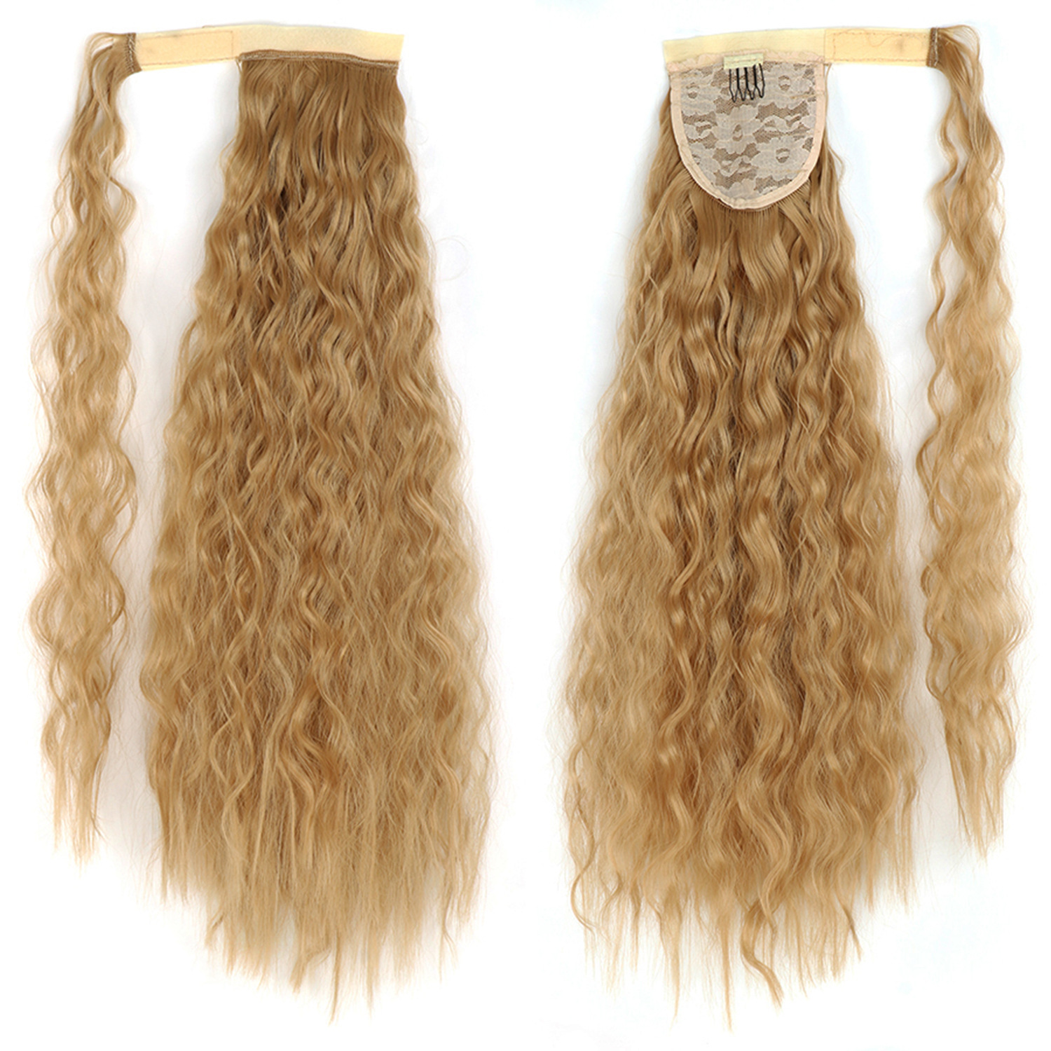 55CM seda europea y americana de alta temperatura velcro de maíz velcro de cabello largo rizado agua cola de caballo pelucas onduladas