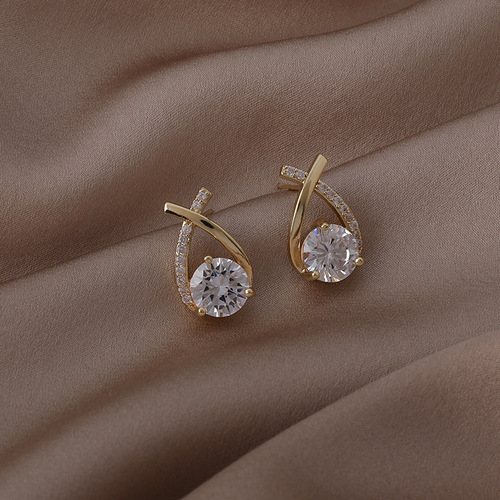 New Korean small fragrance internet celebrity earrings temperament women's cross zircon 925 silver needle earrings earrings wholesale