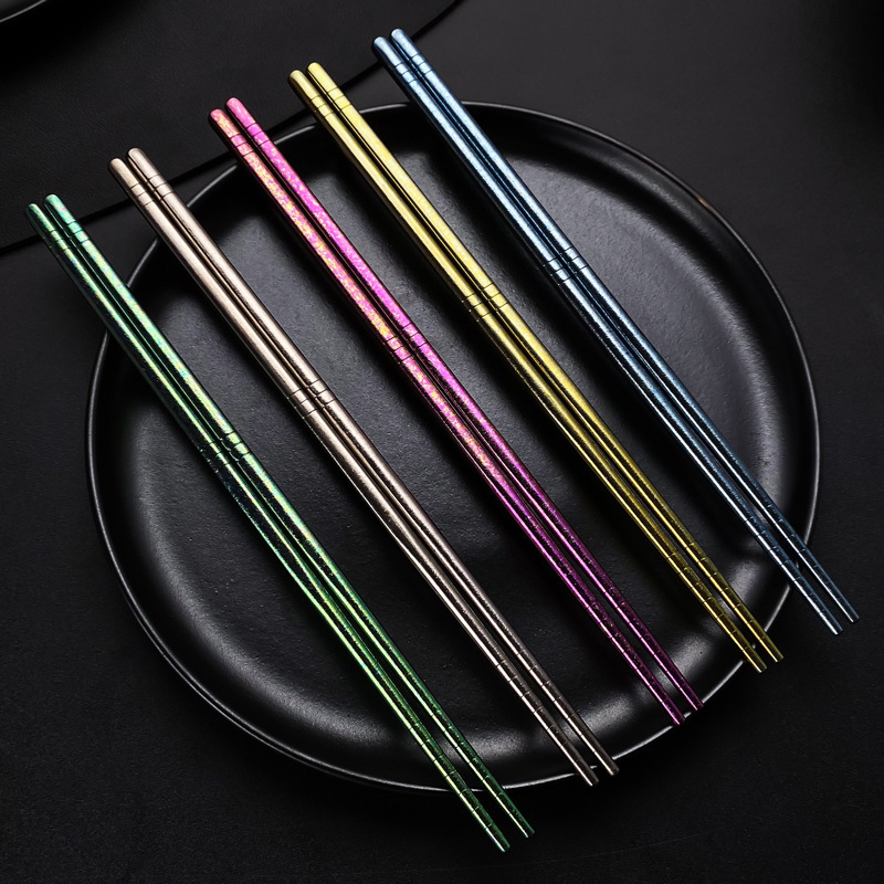 纯钛筷子5双盒装创意6环冰花结晶氧化彩色钛筷23.5cm送礼餐具筷子|undefined