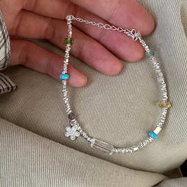 925纯银碎银子花朵手链女彩色水晶手工设计手串百搭款首饰女B6089