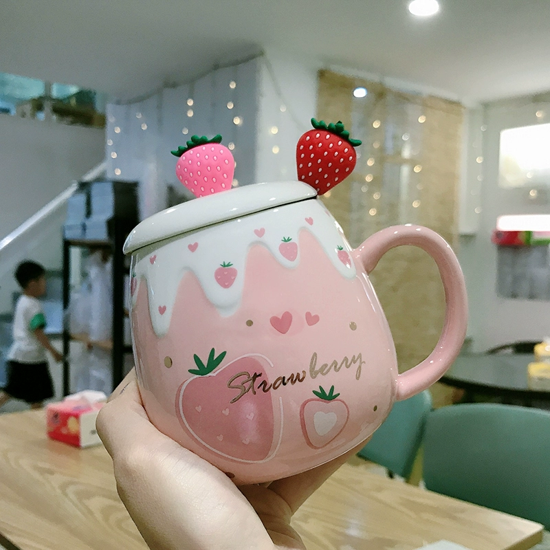A5L милый девчачий керамический strawberry сердце студентам мальчик и девочка маленькая свежая личность офис домашняя чай пить лошадь