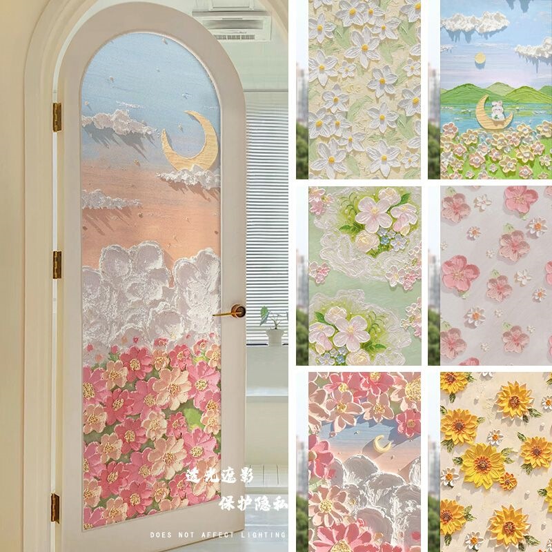 Oil painting anti-peeping glass film for bathroom privacy partition door, electrostatic adhesive-free, translucent and opaque Oil painting anti-peeping glass film for bathroom privacy partition door, electrostatic adhesive-free, translucent and opaque