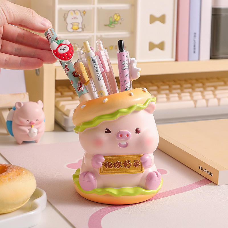 Cute Piggy Creative Pen Holder Ornaments Office Workstation Desktop Stable Mood Artifact Birthday Gift for Girls