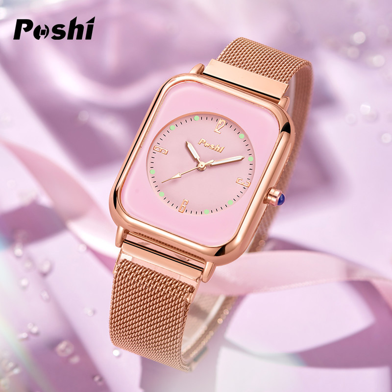 Posthi moda tendencia de moda todo-acero cuarzo reloj de mujer Reloj simple casual cuadrado impermeable reloj de las mujeres al por mayor