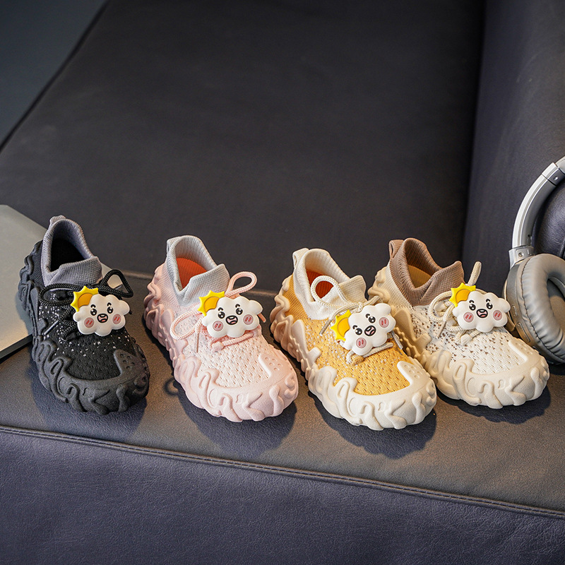 Girls' Socks and Shoes, Children's Breathable Knitted Elastic Sports Shoes, Spring and Autumn New Casual Running Shoes