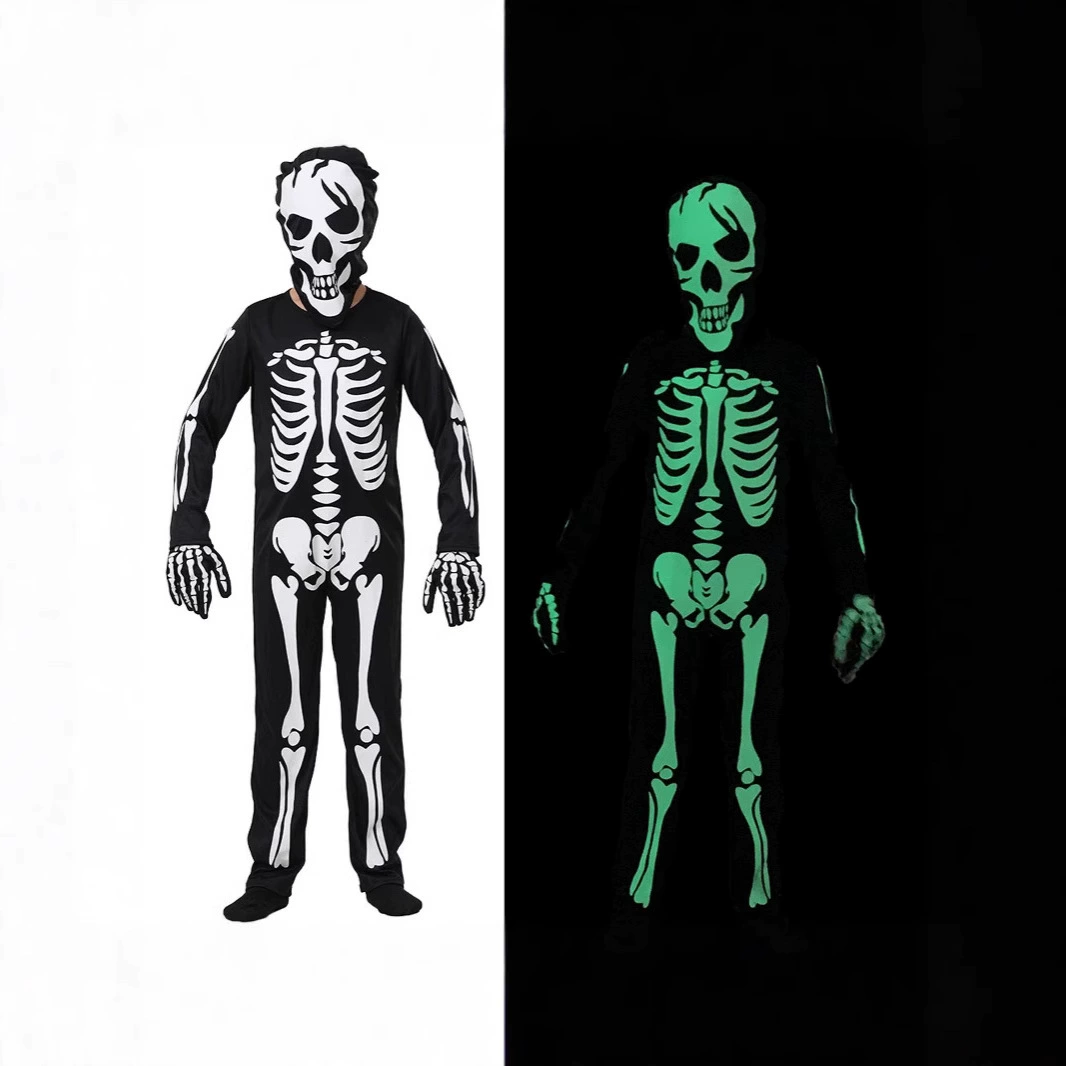 Трансграничные дети новый продвинутый светящийся ужас скелет одежда Хэллоуин вечеринка косплей костюм