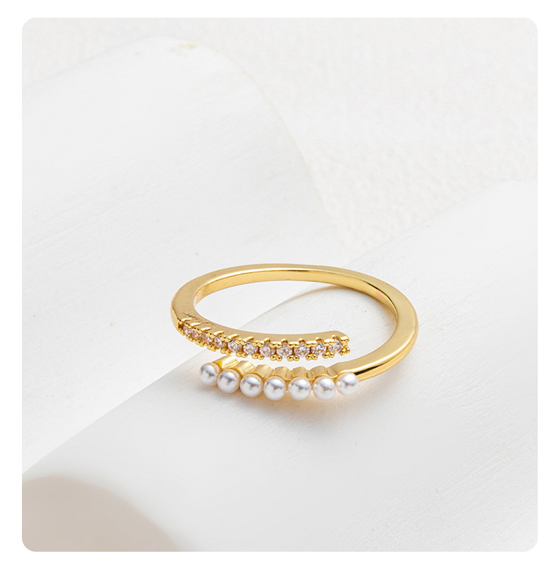 Fashion Solid Color Copper Open Ring Inlay Pearl Zircon Copper Rings