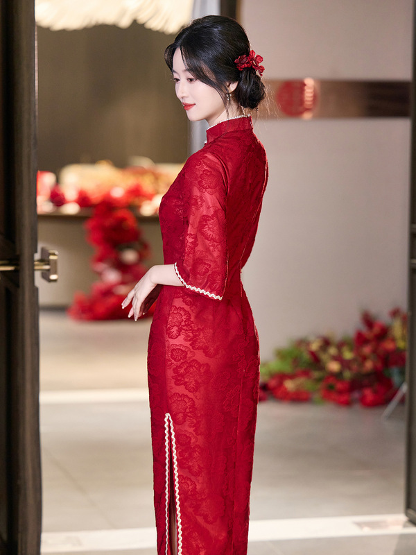 红色敬酒服旗袍2025年新款优雅复古气质年轻款新娘结婚绝美连衣裙|undefined