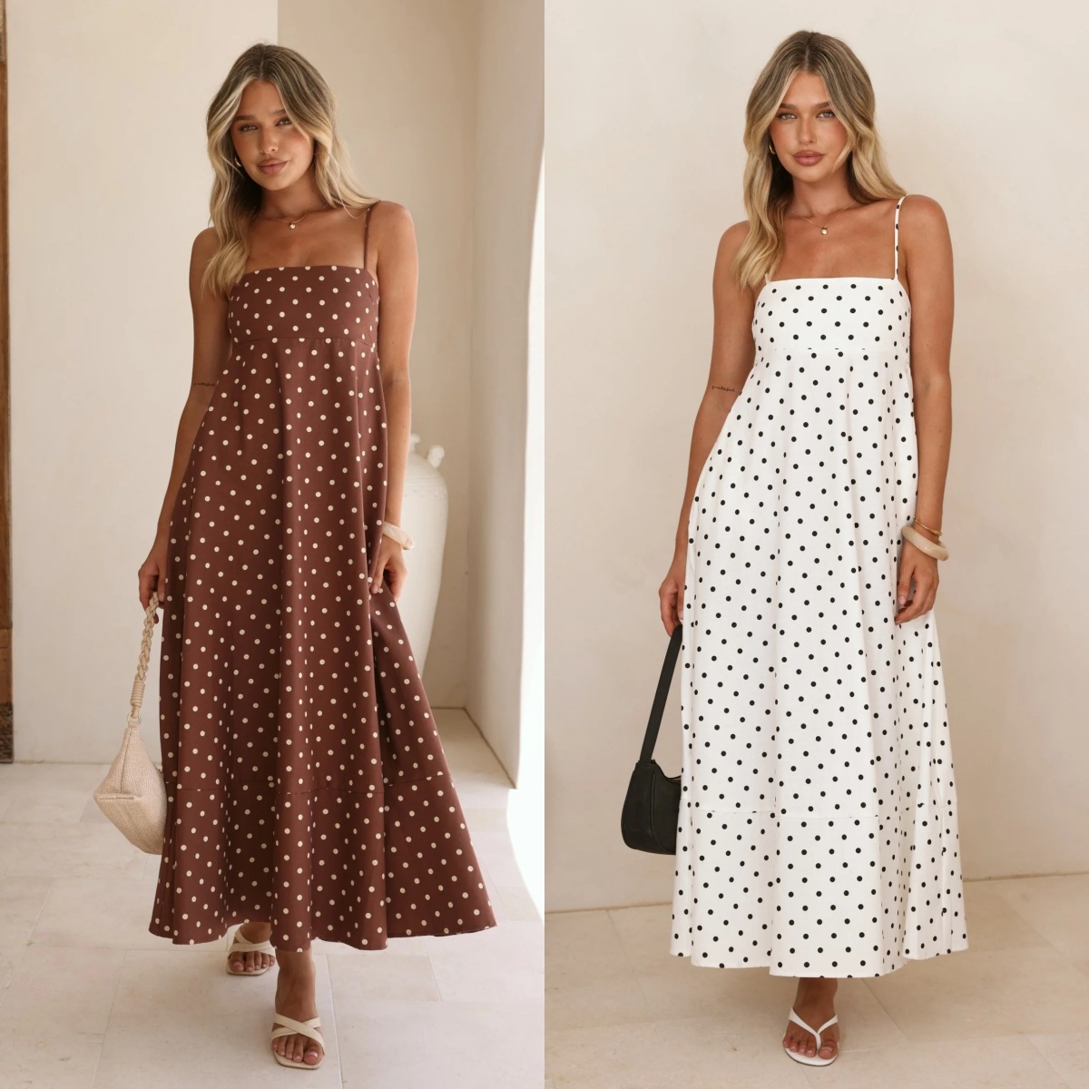 2026 Cross-Border New Dress European and American Independent Station Amazon Polka Dot Print High Waist Large Swing Holiday Style Long Dress