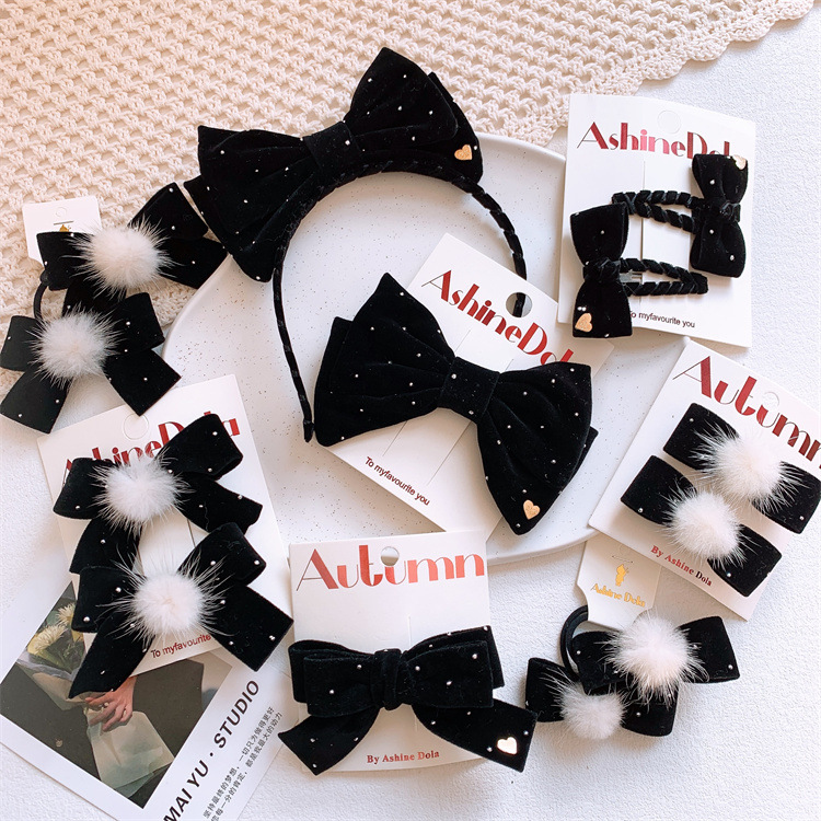 Autumn/Winter New Children's Plush Bow Hair Clips for Girls, Hair Ties, Hair Bands, Parent-Child Hair Accessories, Hairbands