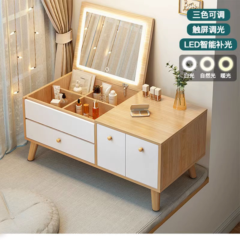 Bay Window Storage Cabinet Dressing Table Simple Small Apartment Dressing Table Mini Bedroom Flip-Top Small Table with Mirror Manufacturer