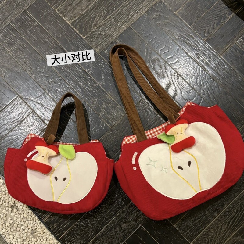 Original New Cute Apple Shoulder Bag, Large and Small Sizes, Commuter Bag, Corduroy Cat Large Capacity Handbag Original New Cute Apple Shoulder Bag, Large and Small Sizes, Commuter Bag, Corduroy Cat Large Capacity Handbag